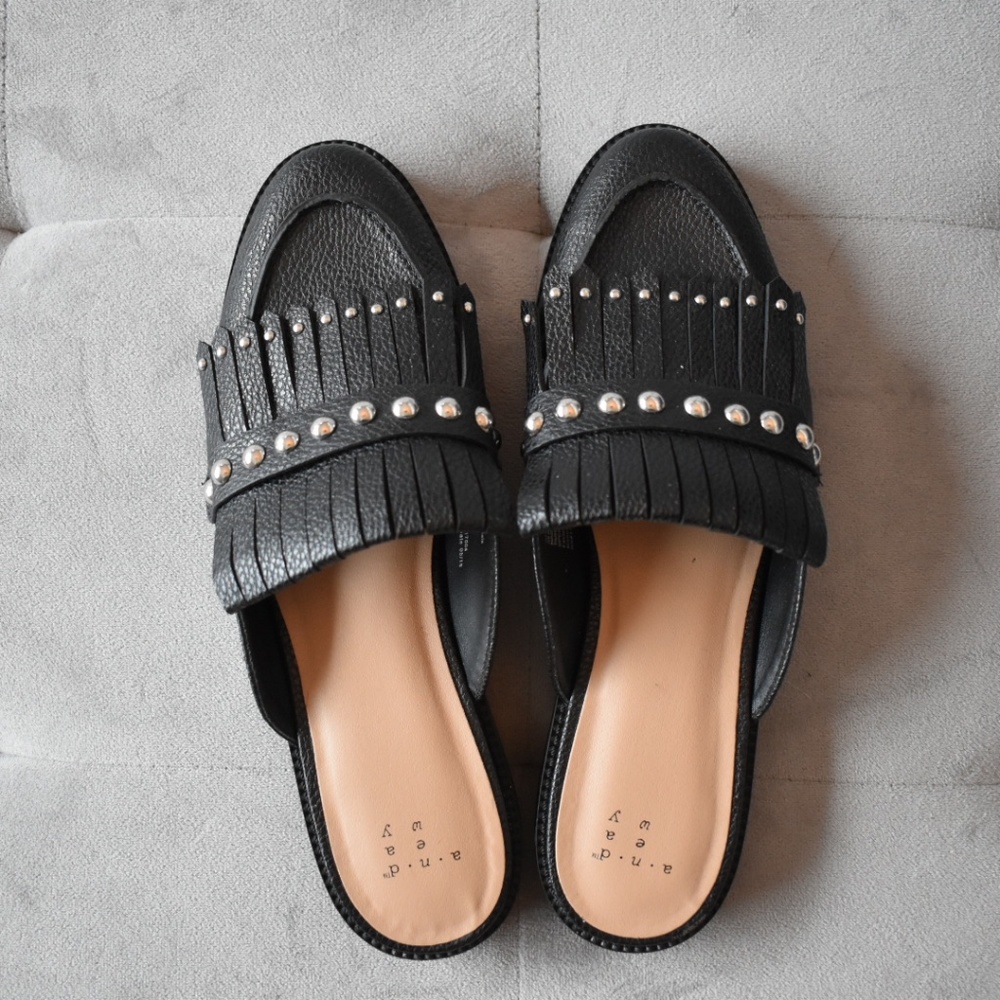 Black and Silver Flat Mule